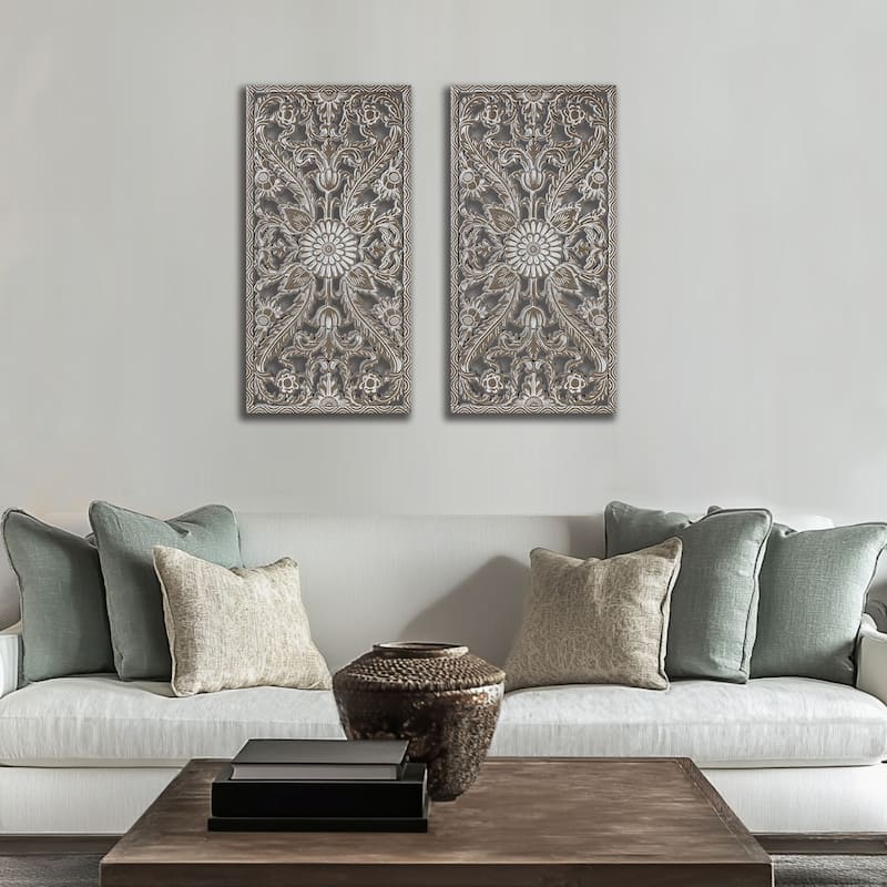 Madison Park Botanical Distressed Carved Wood Wall Decor (Set of 2)