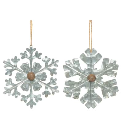 Transpac Metal 6 in. Grey Christmas Delicate Snowflake Ornament Set of 2 - Gray
