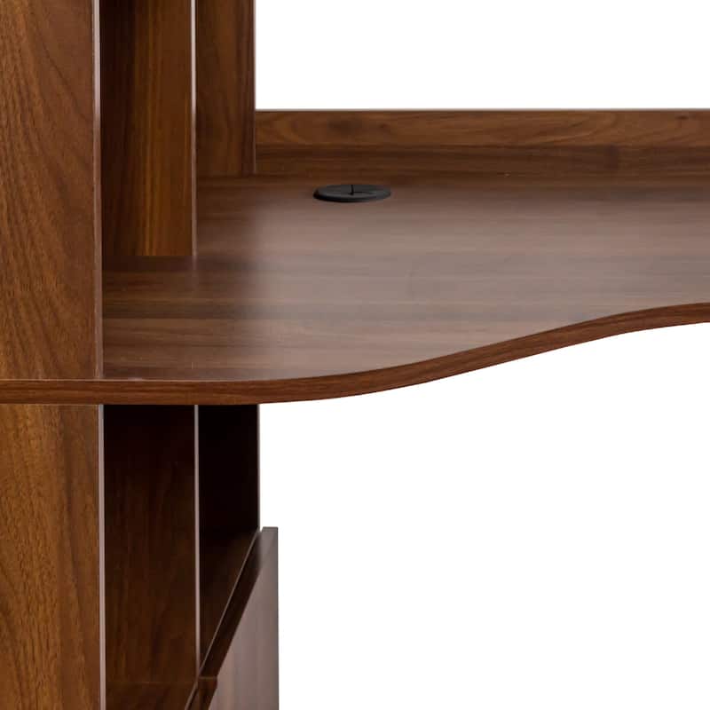 L-Shaped Corner Computer Desk,Study Modern Style Table With Drawers,Bookshelf & Hutch,2-In-1 L-Shaped Design