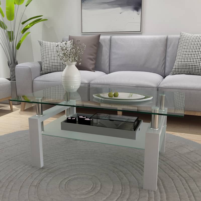 Glass Clear Coffee Table, Modern Side Center Tables for Living Room, Living Room Furniture