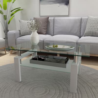 Rectangle Glass Coffee Table with Storage Shelf