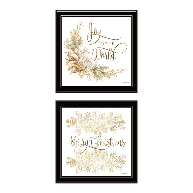 2-Piece Framed Wall Art Set - Golden Merry Christmas, Black Frame