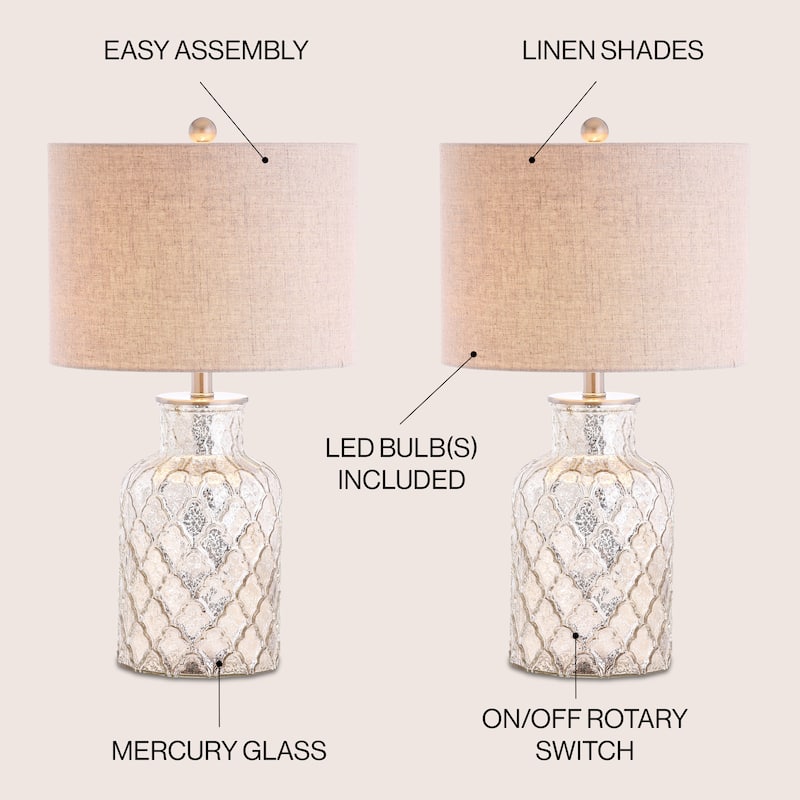 Artichoke 24.5" LED Glass Table Lamp, Mercury Silver (Set of 2) by JONATHAN Y