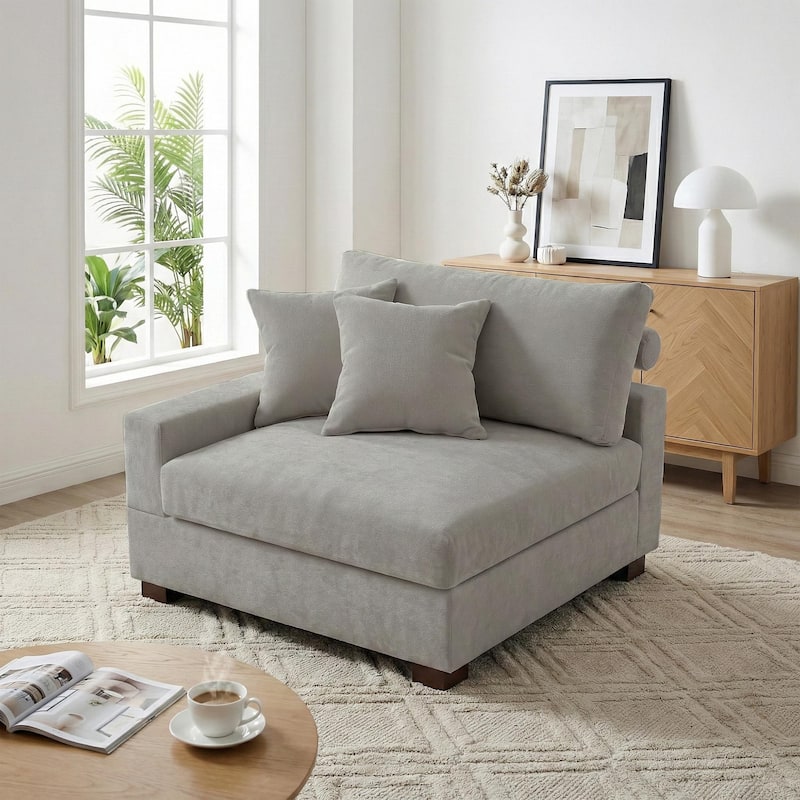 41" W Modern Chenille Corner Arm Accent Chair Sectional Module with Pillows