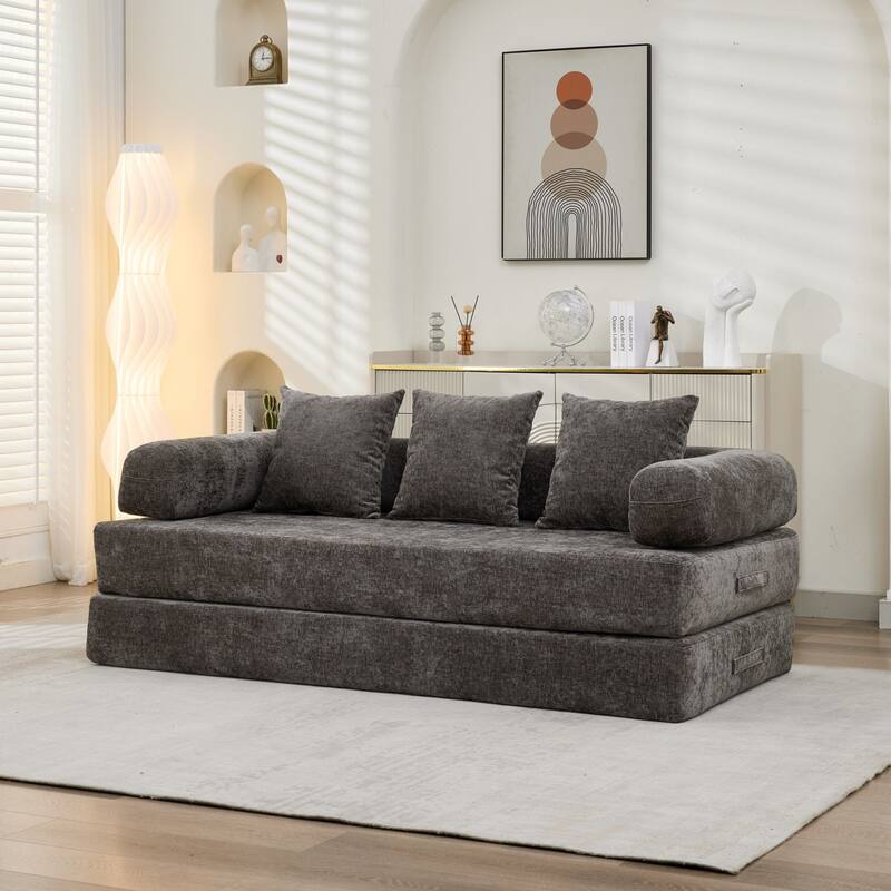 Roomfitters Folding Sofa Bed with 3 Pillows, Convertible Floor Lounger Sleeper Couch for Living Room and Guest Room