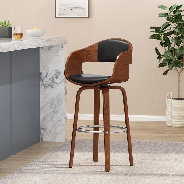 slide 2 of 12, Wooden High Swivel Barstool Counter Stool Dining Chair Reception Chair Black