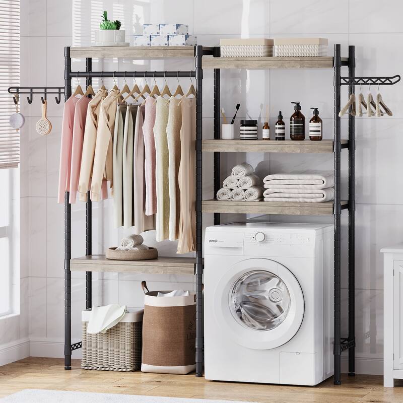 5-Tier Wood Over-the-Washer Dryer Storage Shelf 30" A+B - Black