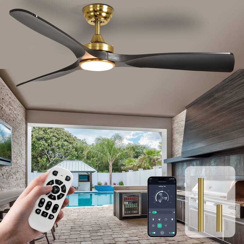 52 in. Indoor/Outdoor Dimmable Ceiling Fan With Light for Patios, Modern Noiseless Ceiling Fan with Remote APP Control