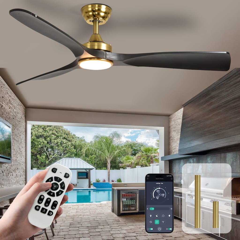 52 in. Indoor/Outdoor Dimmable Ceiling Fan With Light for Patios, Modern Noiseless Ceiling Fan with Remote APP Control