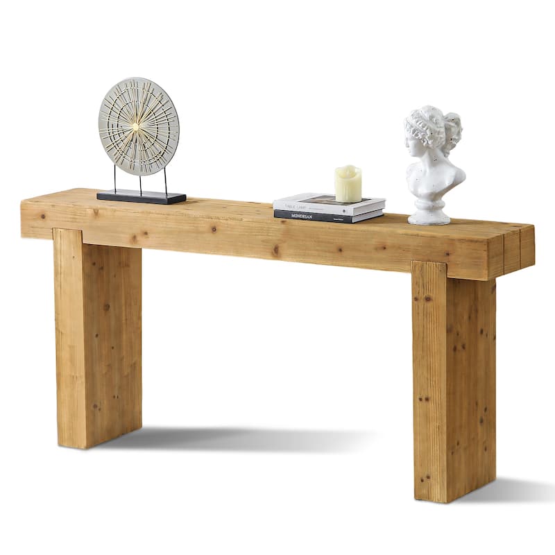 63" Solid Wood Console Table - Rustic Farmhouse Sofa Table, Narrow Rectangular Design For Entryway, Hallway Or Behind Couch