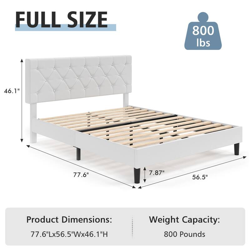 VECELO Upholstered Beds With Diamond Tufted Headboard Platform Bed Frame 7.9'' Under Bed Space