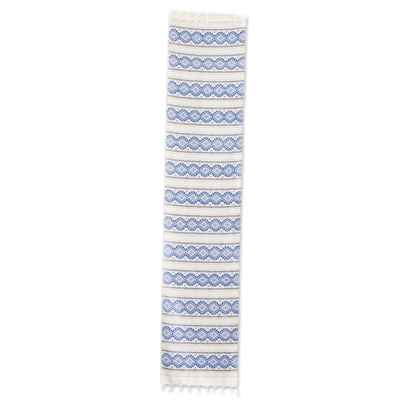 Novica Handmade Azure Diamond Cotton Table Runner