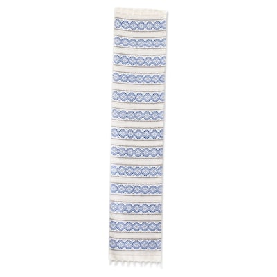Novica Handmade Azure Diamond Cotton Table Runner