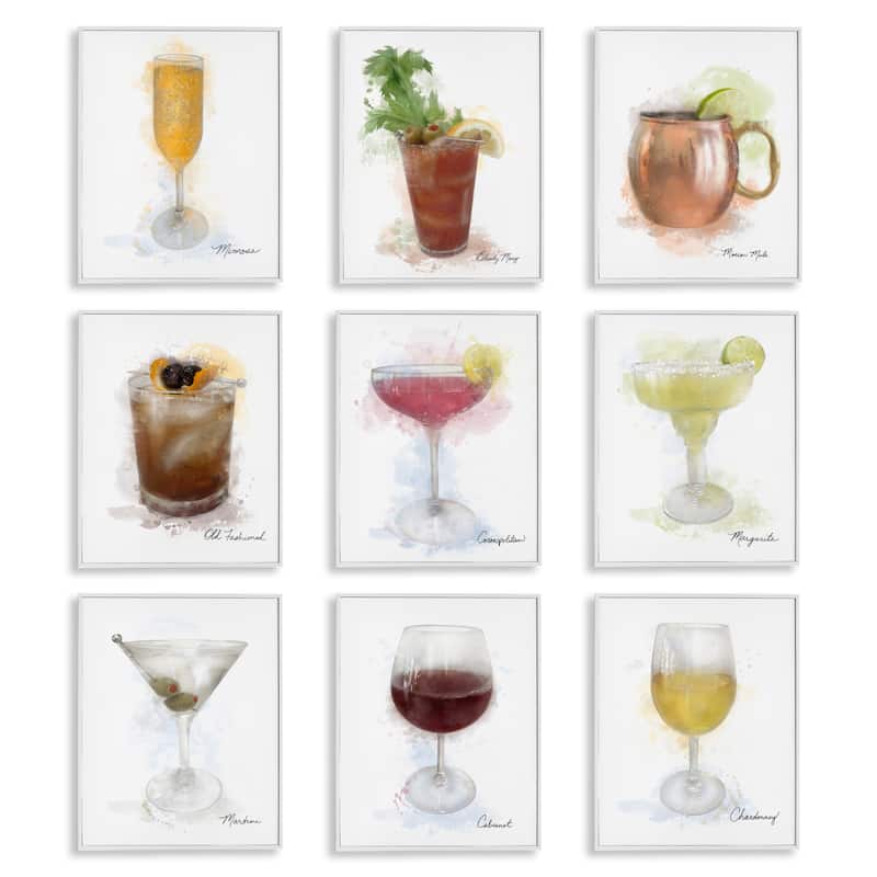 Stupell Modern Muted Cocktail Drinks Framed Giclee Art Design By Matthew Piotrowicz (Set of 9) - 11 x 14 - White