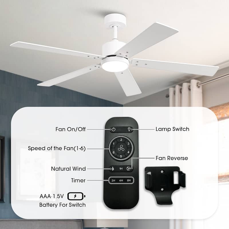 Vaczon 52" Modern Wooden 5-blade White Indoor Ceiling Fan with Light and Remote