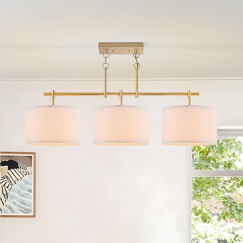 Starsky 3-Light Modern Linear Drum Fabric Kitchen Island Lights