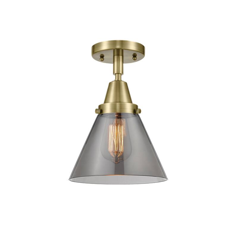 Innovations Lighting Caden Cone - 1 Light 8" Flush Mount - Antique Brass/Light Smoke