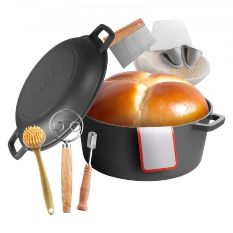 Black Cast Iron 5QT Dutch Oven with Baking Accessories and Lid Pan - Black