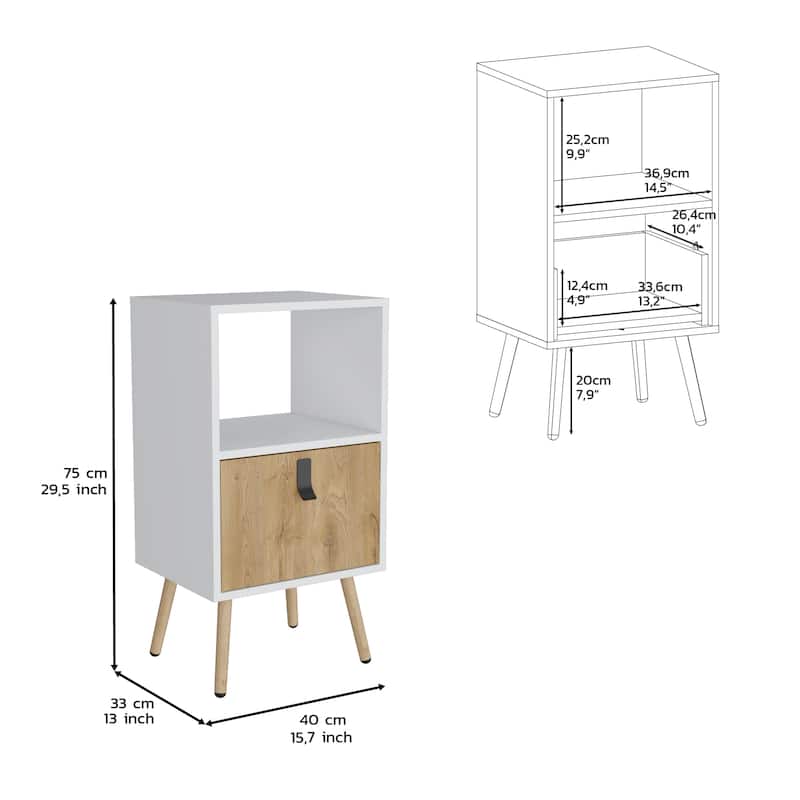 Tall Nightstand 29"H, with One Drawer and Functional Storage, White / Macadamia