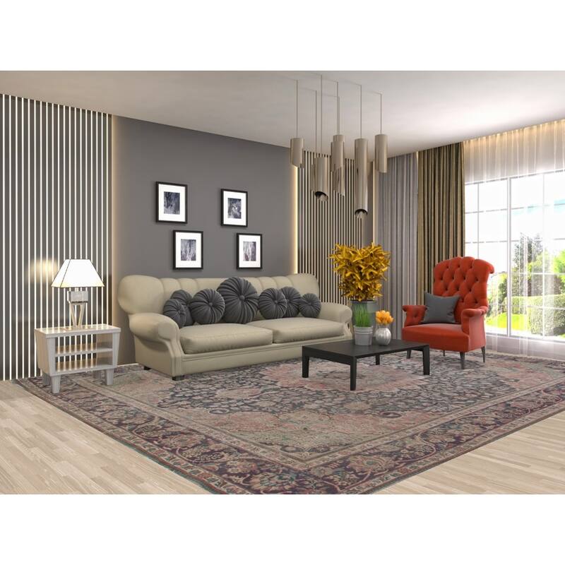 Distressed Tabriz Persian Antique Area Rug Handmade Wool Carpet - 9'9" x 12'8"