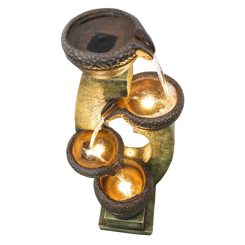 Outdoor Water Fountain with Light, 40'' Resin Water Feature