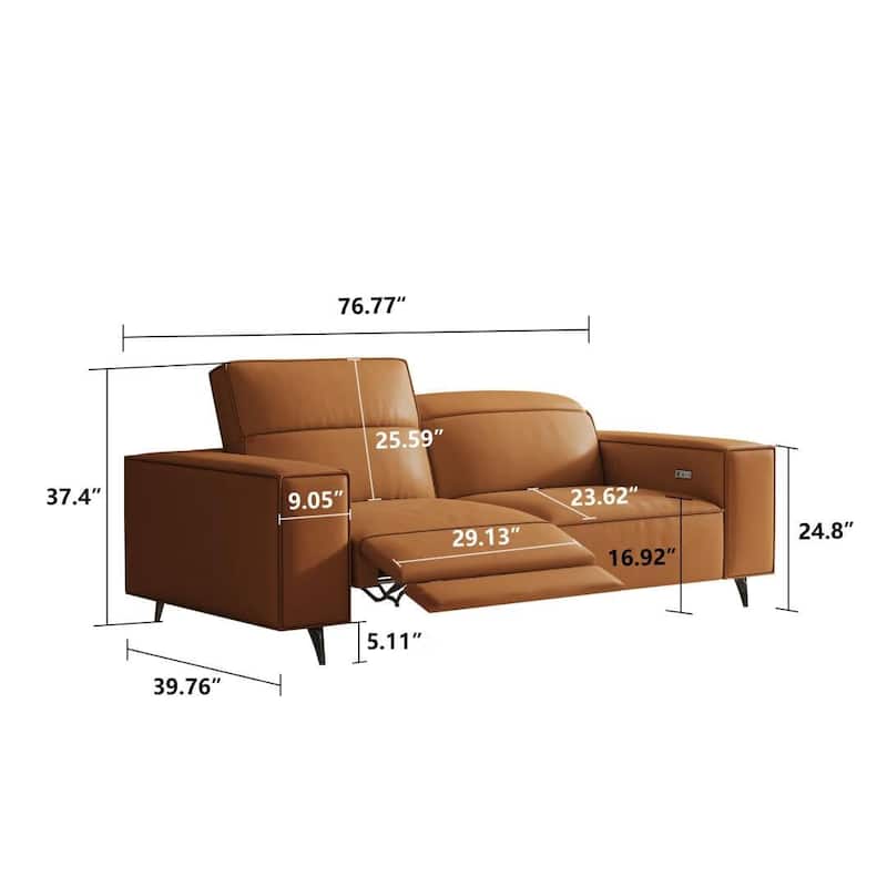 76.77'' Modern Leather Recliner Sofa, Power Reclining, Adjustable, Ergonomic Design, Living Room Furniture