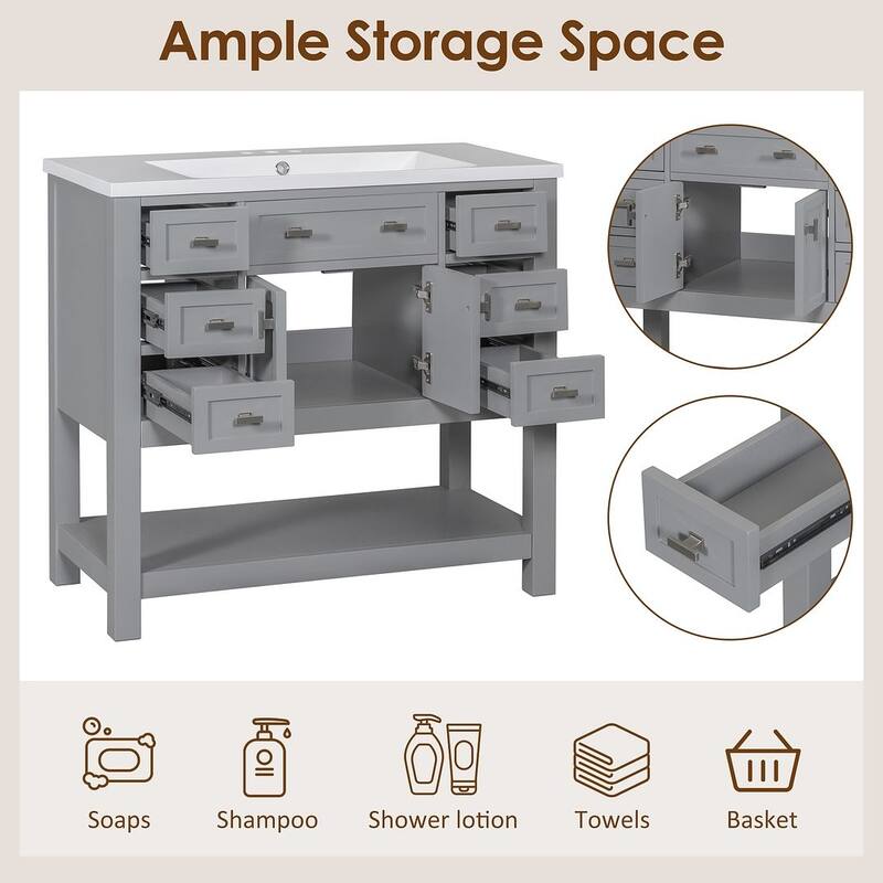 36'' Modern Bathroom Bathroom Vanity with Sink and 6 Drawers，2 Soft Closing Doors