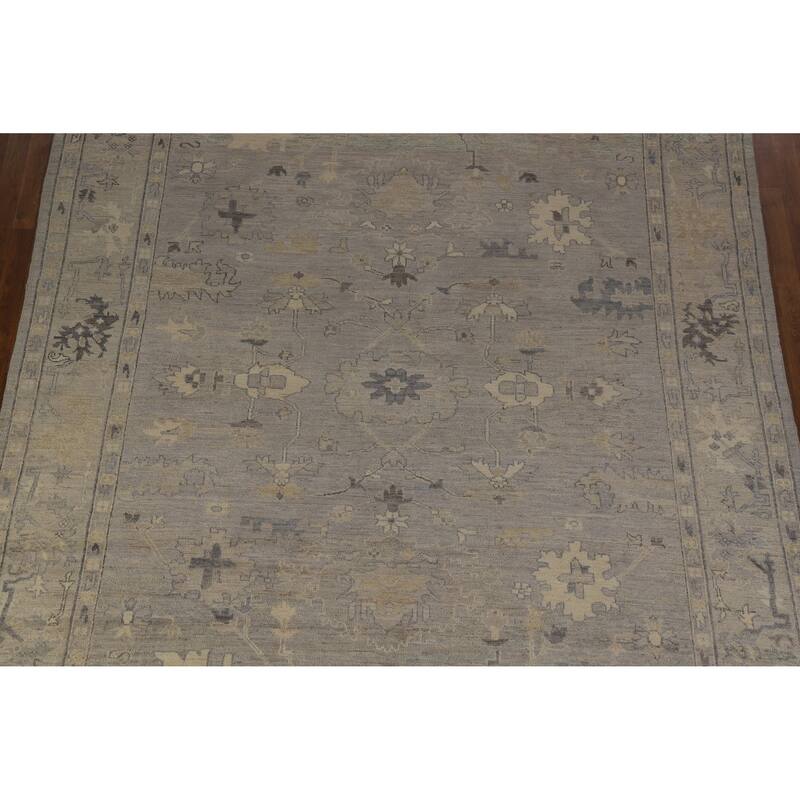 Hand Knotted Oriental 100% Wool Carpet Transitional All-Over Greys & Charcoal Oushak Area Rug - 11' 10'' X 8' 9''