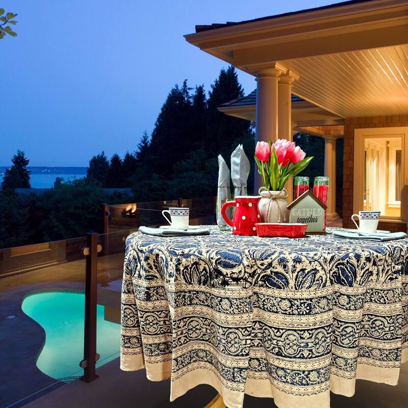 Vegetable Dye Tulip Floral Block Print Tablecloth Collection