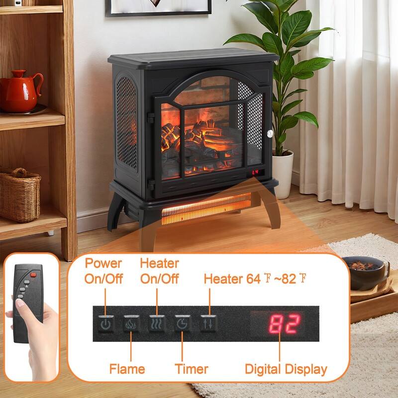 17/18/26 inch Freestanding Electric Fireplace Stove Heater with 3D Flame Effect 12H Timer Infrared Remote Control,Black/Brown