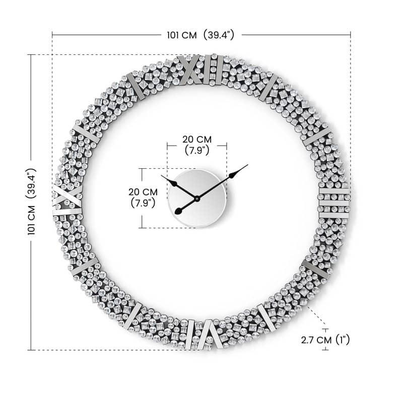 Foldable-Frame Round Wall Clock Adorned with Crystals