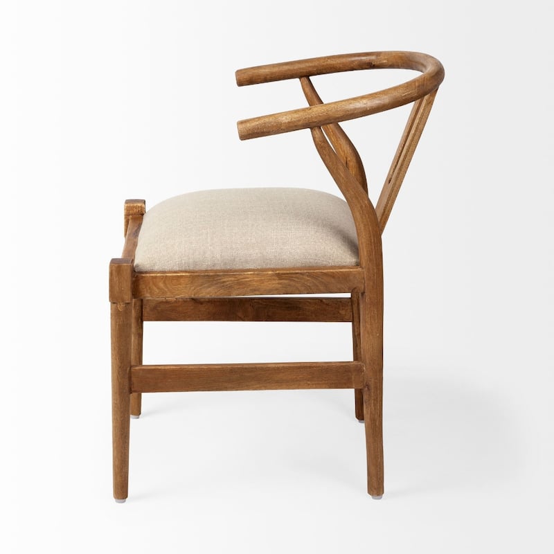 Beige Upholstered Dining Armchair with Curved Back and Solid Wood Frame for Kitchen or Hallway - 31.3”H x 24”W x 20”D