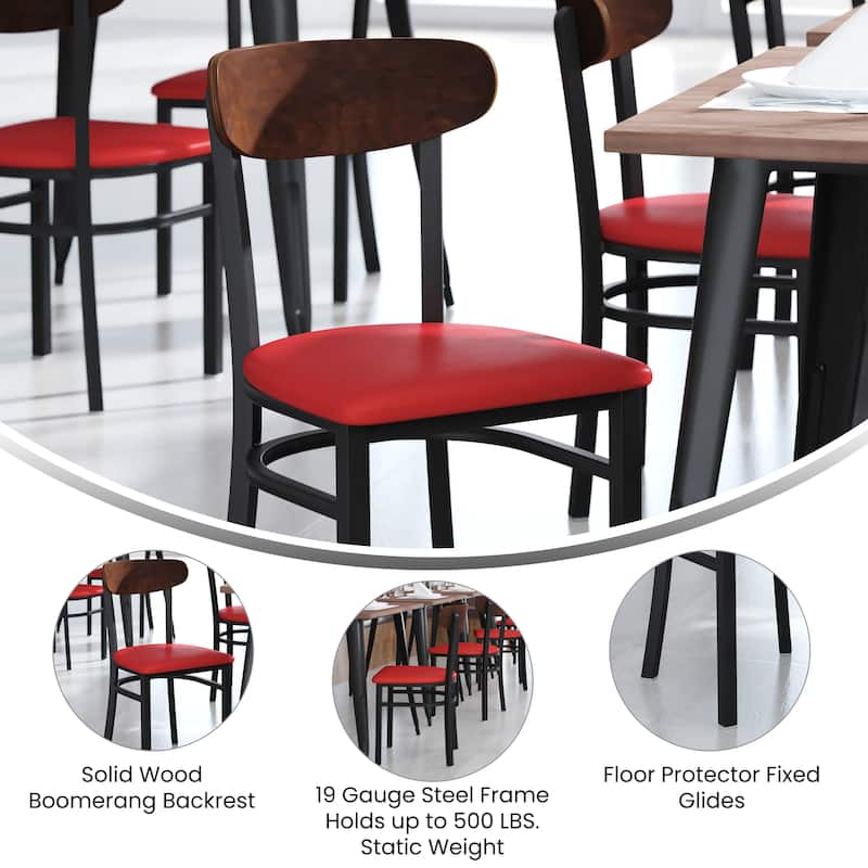 Commercial Metal Dining Chair with Wood Seat and Boomerang Back