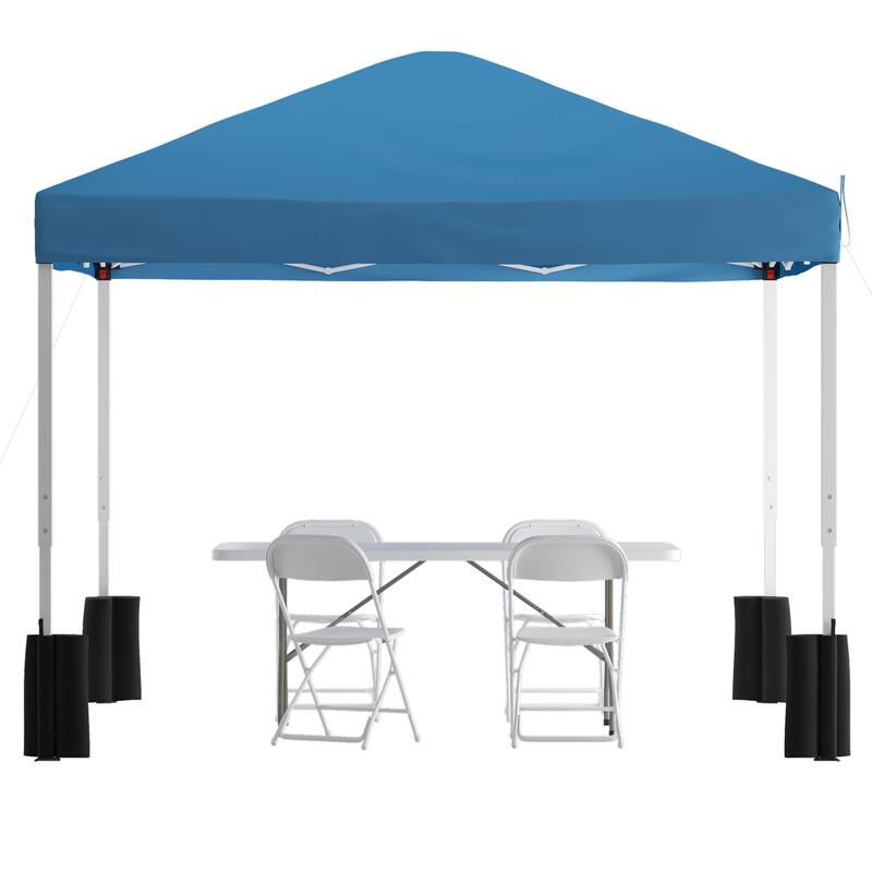 10' x 10' Pop Up Canopy, Folding Table and 4 Folding Chairs Bundle
