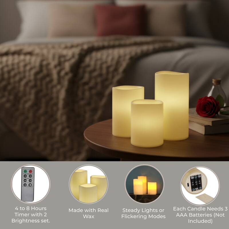 Lavish Home Set of 3 LED Flameless Candle with Remote