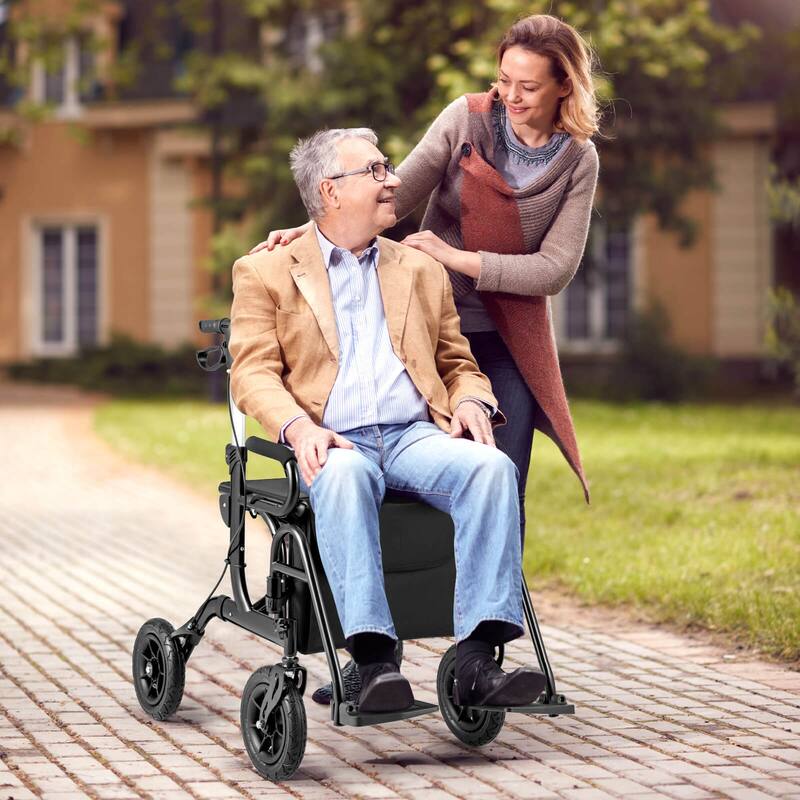 Goplus 2-in-1 Rollator Walker for Seniors with Seat 9" Pneumatic Tires - See Details