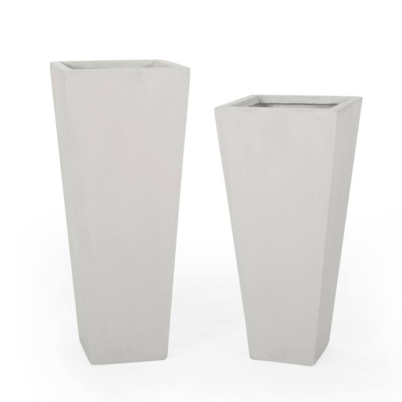 Ella Outdoor Modern Large and Medium Cast Stone Planter Set by Christopher Knight Home