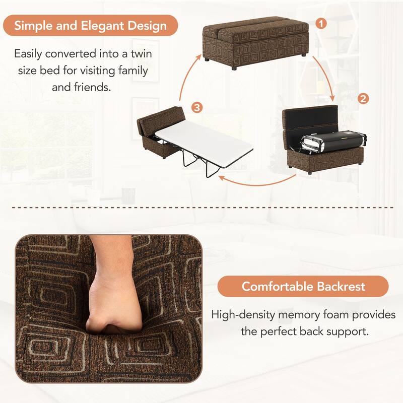 Roomfitters Twin Size Folding Ottoman Sleeper Bed with Mattress, Compact Convertible Guest Bed for Living Room