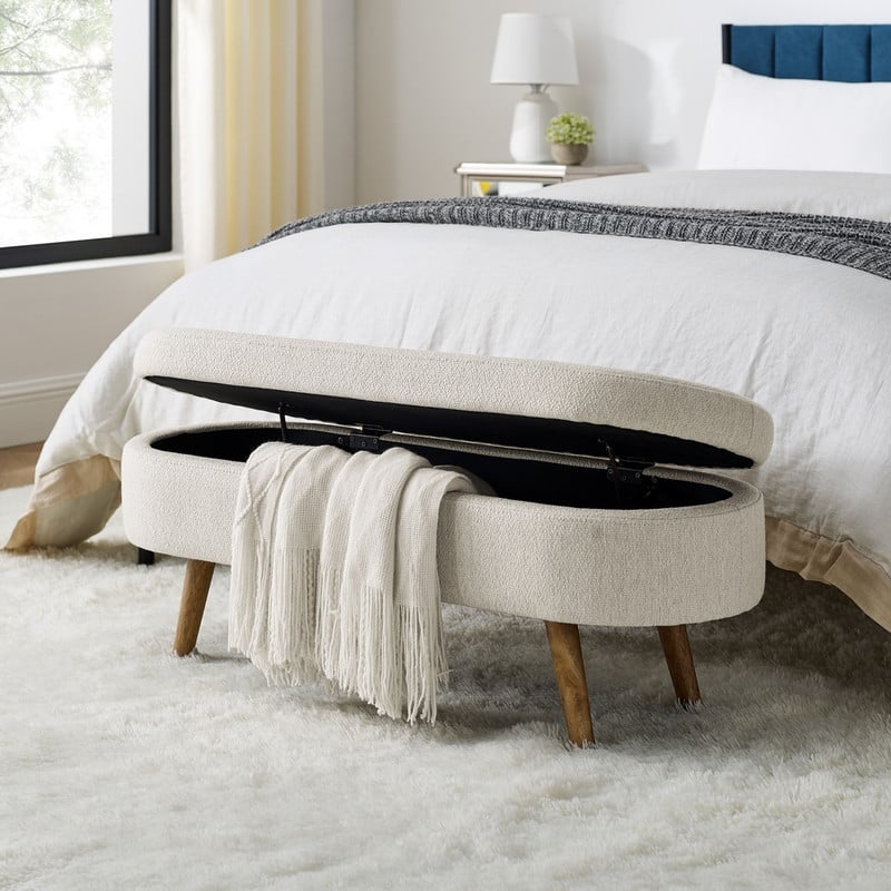 Oval Storage Bench with Rubber Wood Legs