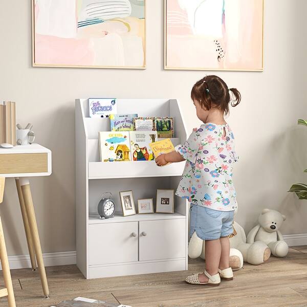 slide 2 of 14, Kids Bookcase with 3 Shelves, 1 Storage Compartment and 1 Cabinet