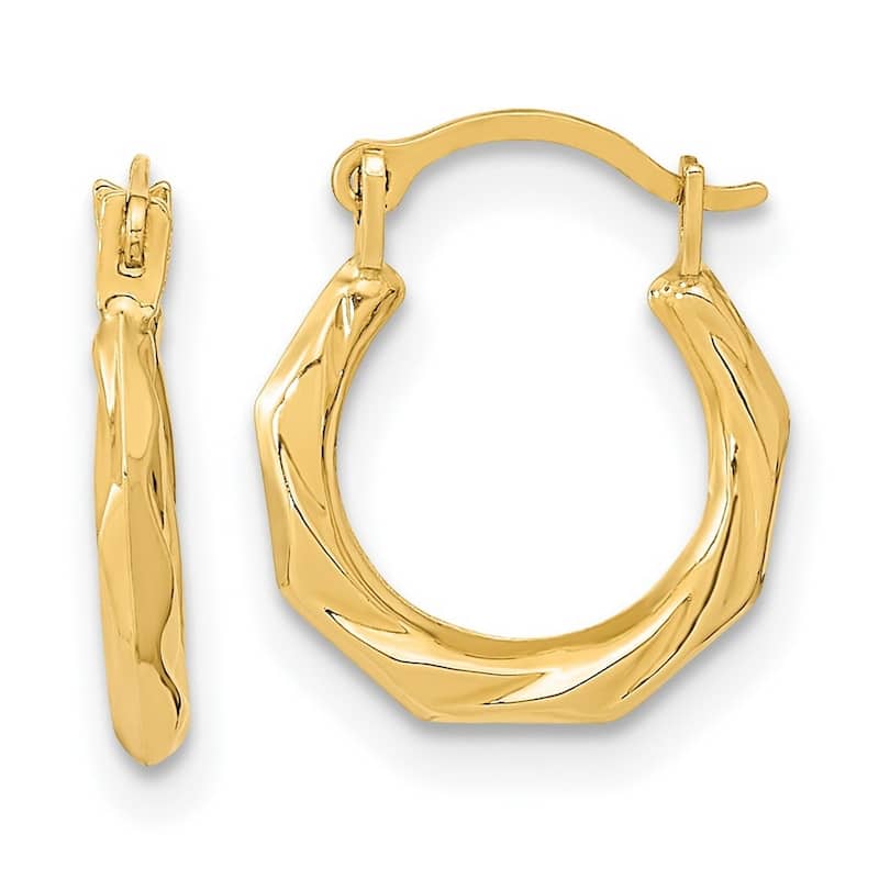 Curata 14k Yellow Gold Small Polished Octagonal Hoop Earrings 12.99x1.5mm