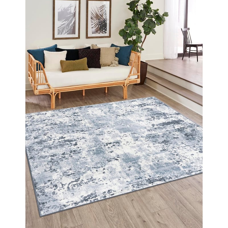 Transitional Cledo Collection Area Rug - 6' Square - Navy Blue-Ivory