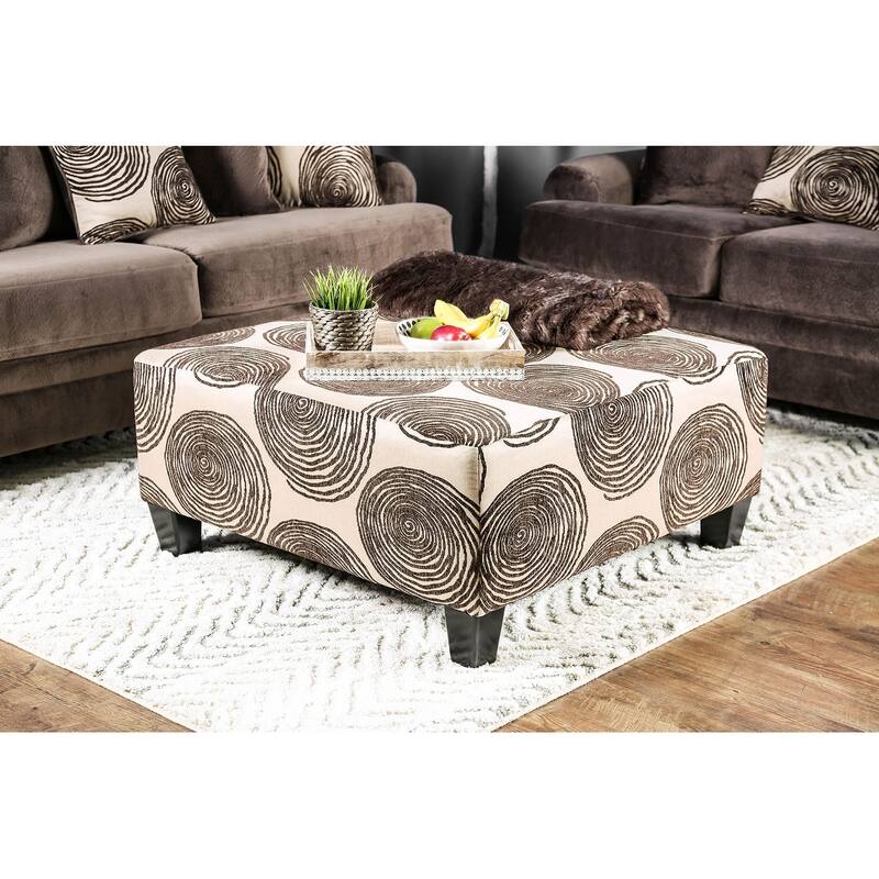 Transitional Style Pattern Finish Square Upholstery Ottoman Oversized Design Bun Legs