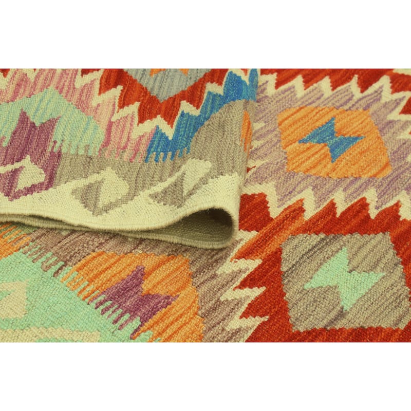 Sangat Flatweave Rohailay Red/Ivory Rug - 3'10" x 5'7"