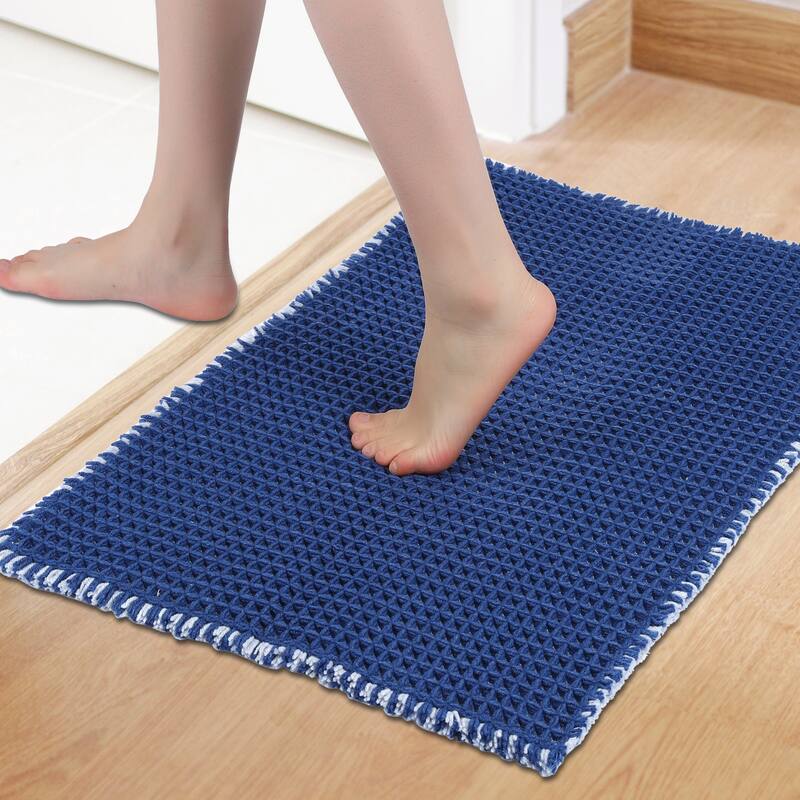Waffle Bathroom Mat Soft Absorbent Laundry Room Thick Bath Rugs Bohemia Home Gifts - Blue - 18" x 26"