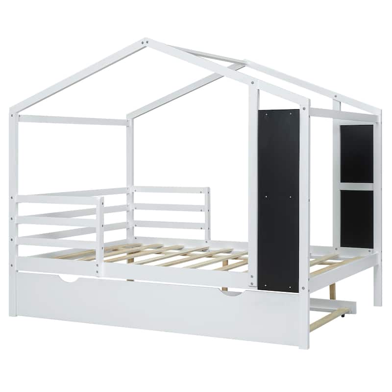 Wood House Bed with Fence and Writing Board