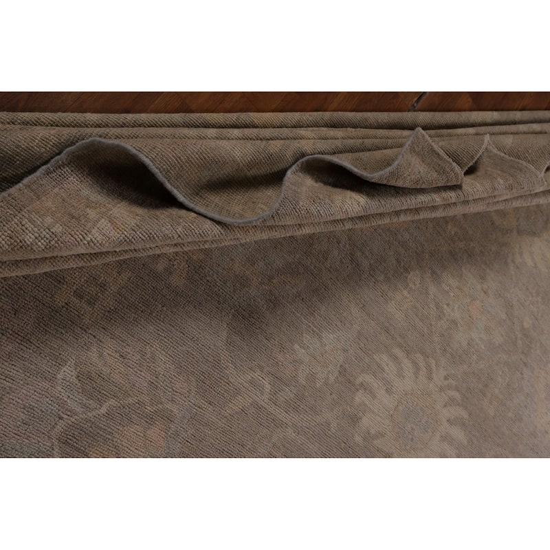 Brown Oushak Turkish Large Area Rug Handmade Vegetable Dye Wool Carpet - 12'2"x 14'3"
