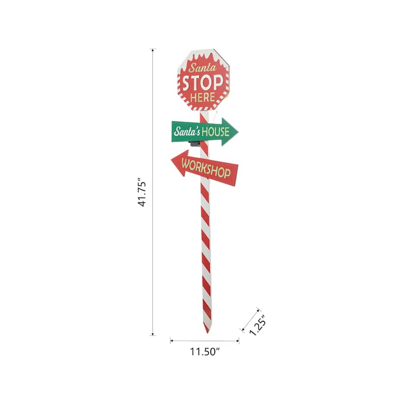 Glitzhome Christmas Lighted Wooden Santa Stop Here Yard Stake Outdoor Decor