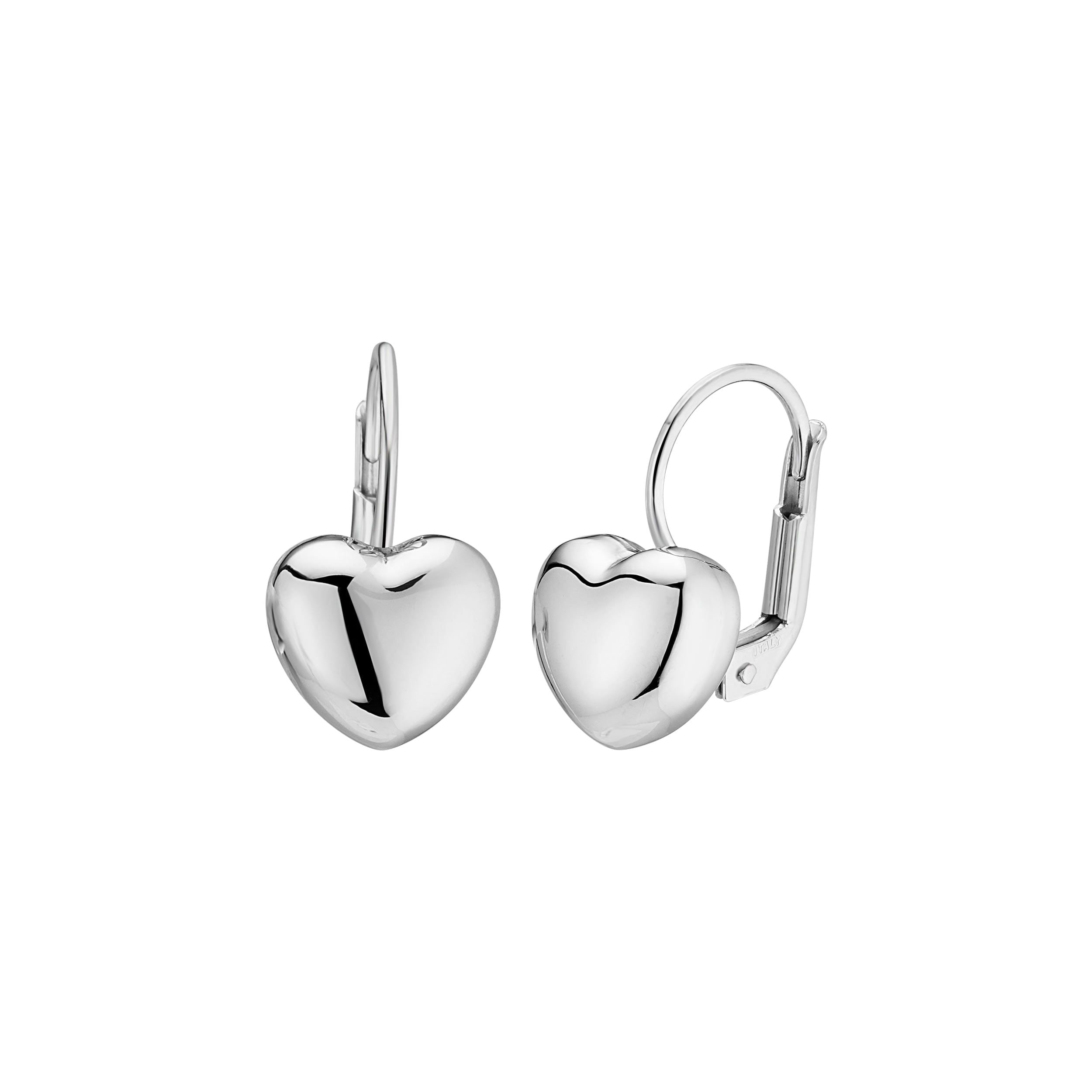 Au Naturale Sterling Silver Rhodium Plated Italian Puffy Heart Leverback Earrings