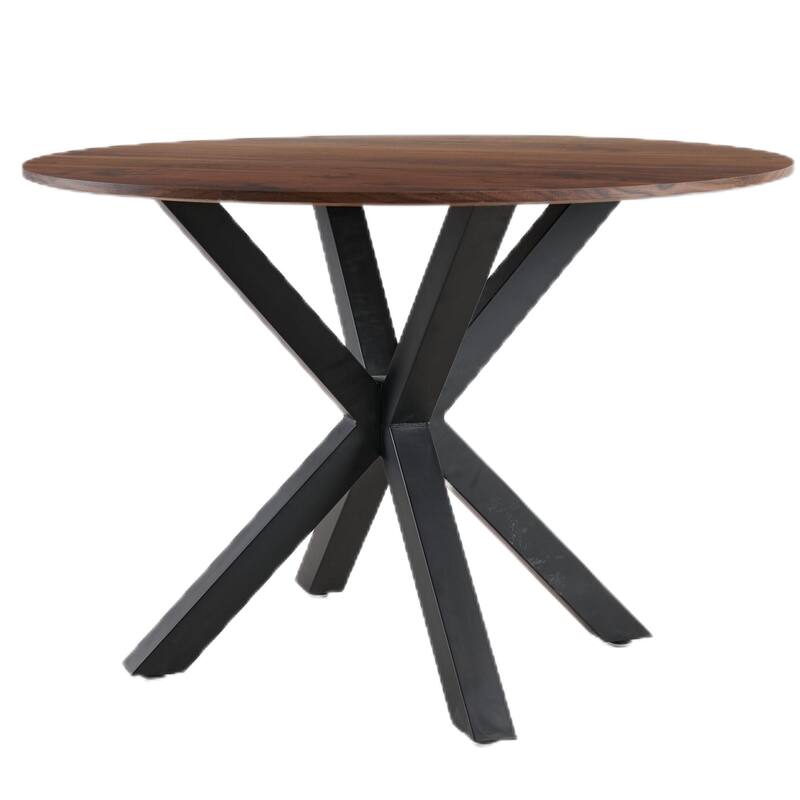 42 Inch Dining Table With Round Table Top and Steel Cross Legs - 29"H x 42"L x 42"W